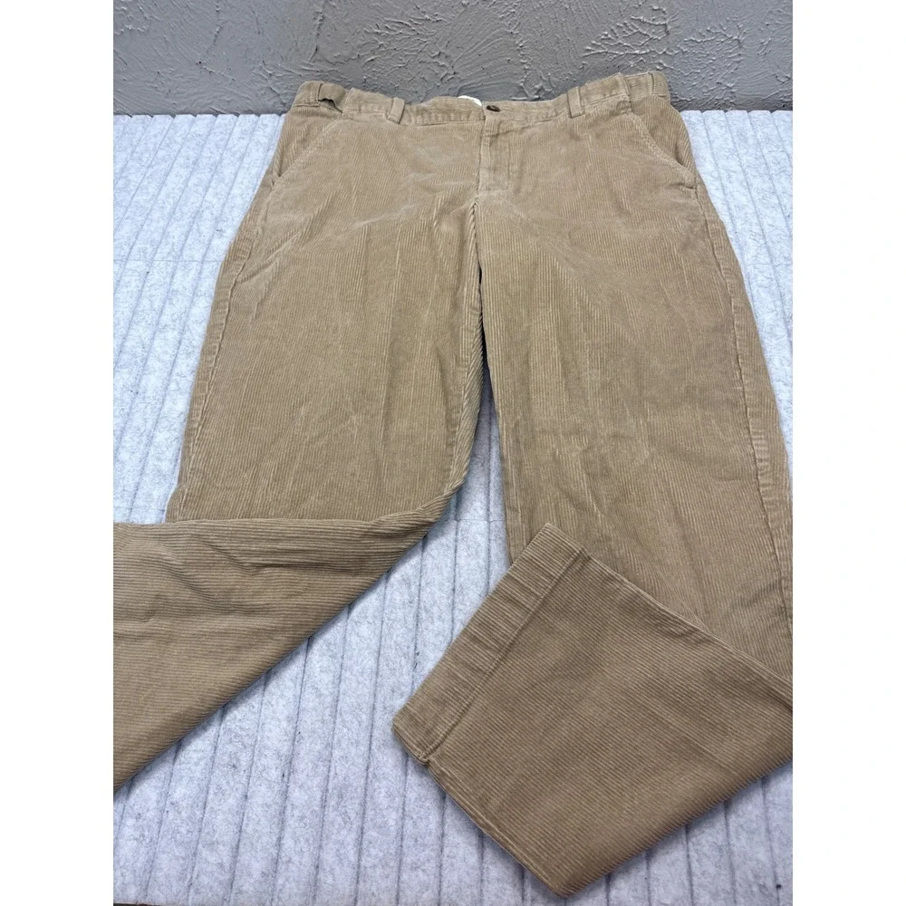 LL Bean Mens Comfort Waist Corduroy Pants Tan Khaki Straight Leg 36x32 ID502864